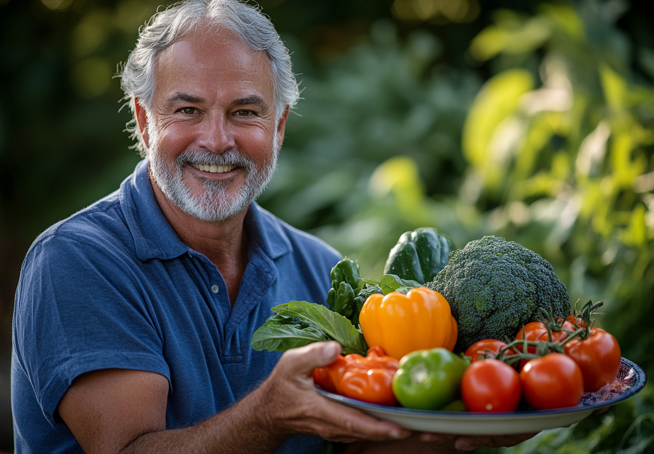 Старші люди насолоджуються здоровою їжею